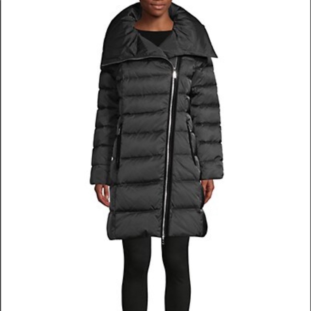 TAHARI Hooded Asymmetrical Zip Down Puffer Coat XS